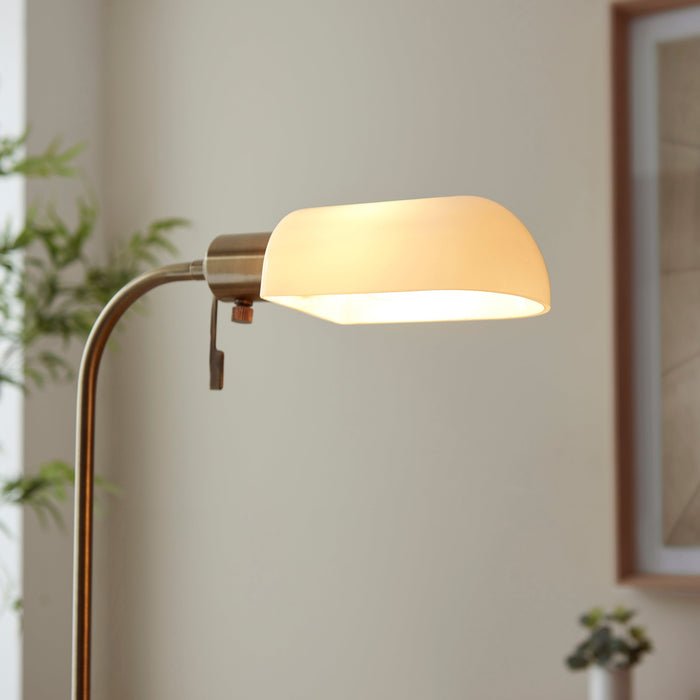 Endon 114204 Pharmacy Reader Floor Antique brass plate & opal glass 10W LED E27 (Required)