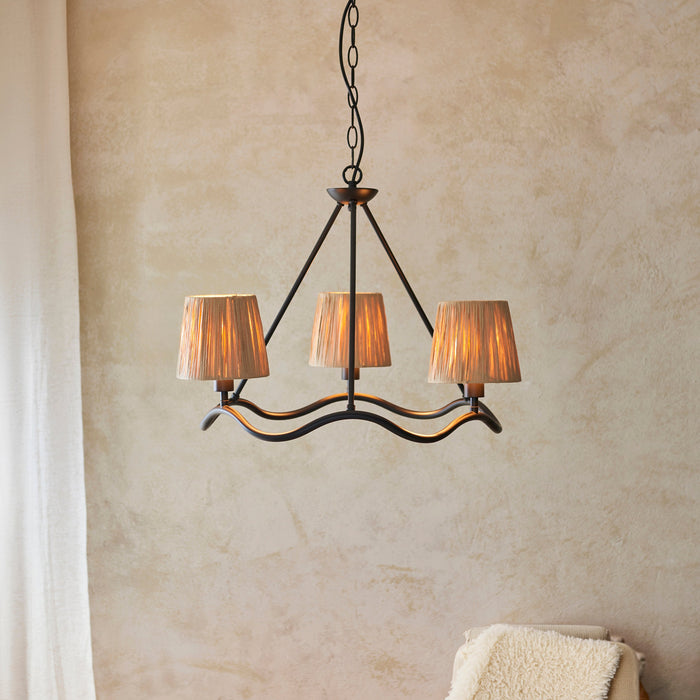 Endon 114212 Wriggle 3lt Pendant Matt black & natural raffia 3 x 6W LED E14 (Required)