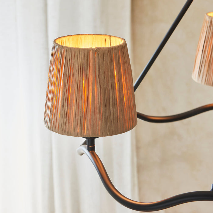 Endon 114212 Wriggle 3lt Pendant Matt black & natural raffia 3 x 6W LED E14 (Required)