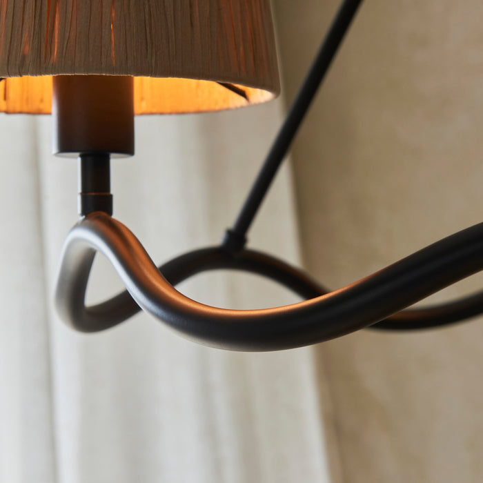 Endon 114212 Wriggle 3lt Pendant Matt black & natural raffia 3 x 6W LED E14 (Required)