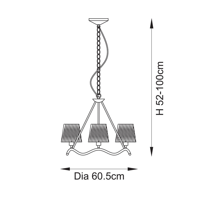 Endon 114212 Wriggle 3lt Pendant Matt black & natural raffia 3 x 6W LED E14 (Required)