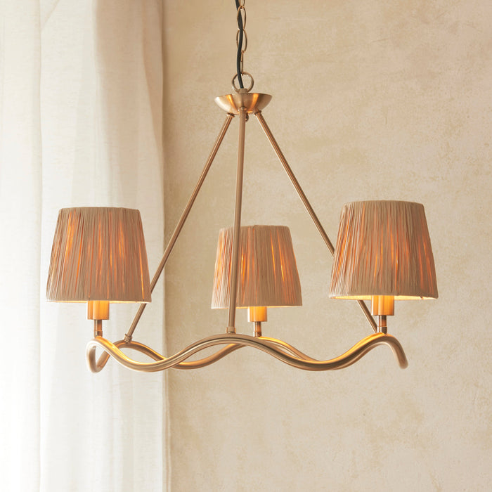 Endon 114213 Wriggle 3lt Pendant Brushed aged brass plate & natural raffia 3 x 6W LED E14 (Required)