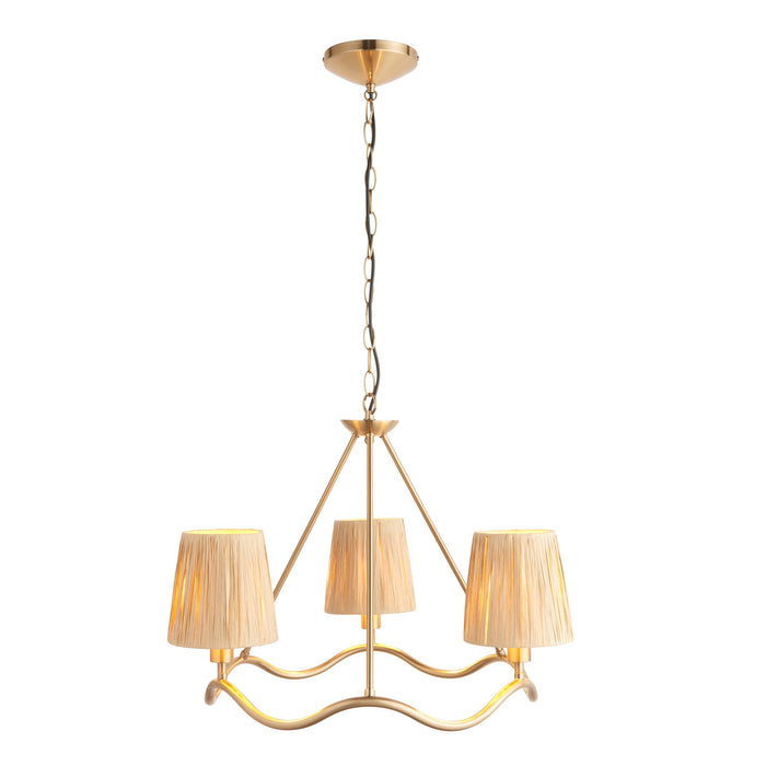 Endon 114213 Wriggle 3lt Pendant Brushed aged brass plate & natural raffia 3 x 6W LED E14 (Required)