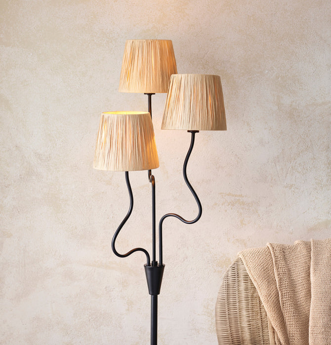 Endon 114221 Wriggle 3lt Floor Matt black & natural raffia 3 x 7W LED E14 (Required)