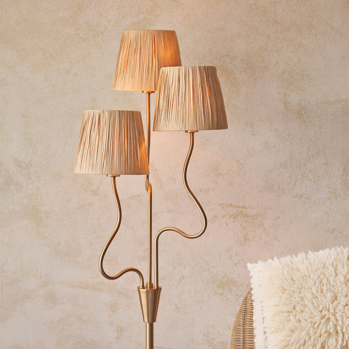 Endon 114222 Wriggle 3lt Floor Brushed aged brass plate & natural raffia 3 x 7W LED E14 (Required)