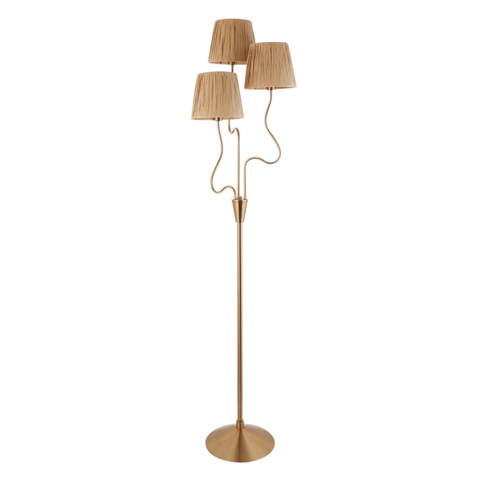 Endon 114222 Wriggle 3lt Floor Brushed aged brass plate & natural raffia 3 x 7W LED E14 (Required)