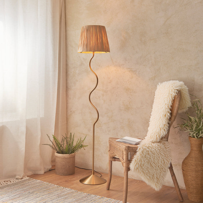 Endon 114224 Wriggle Floor Brushed aged brass plate & natural raffia 10W LED E27 (Required)