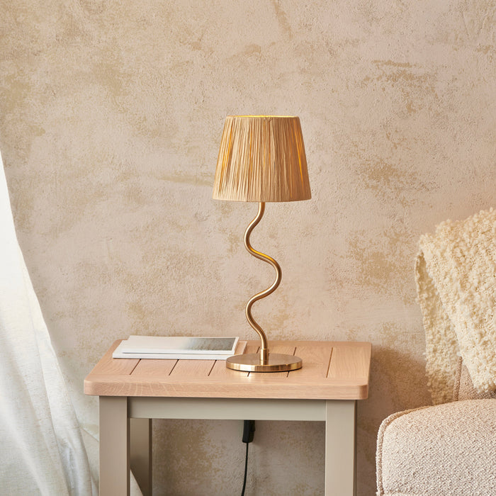 Endon 114225 Wriggle Table Brushed aged brass plate & natural raffia 7W LED E14 (Required)