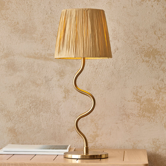 Endon 114225 Wriggle Table Brushed aged brass plate & natural raffia 7W LED E14 (Required)