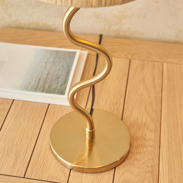 Endon 114225 Wriggle Table Brushed aged brass plate & natural raffia 7W LED E14 (Required)