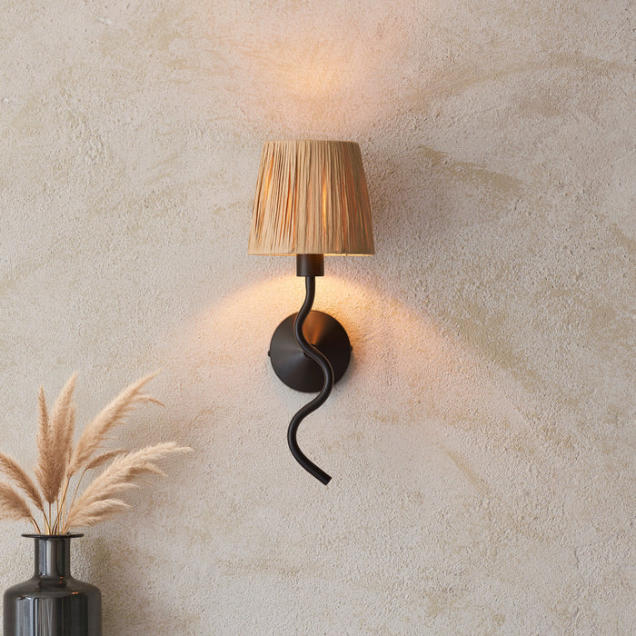 Endon 114226 Wriggle Wall Matt black & natural raffia 7W LED E14 (Required)