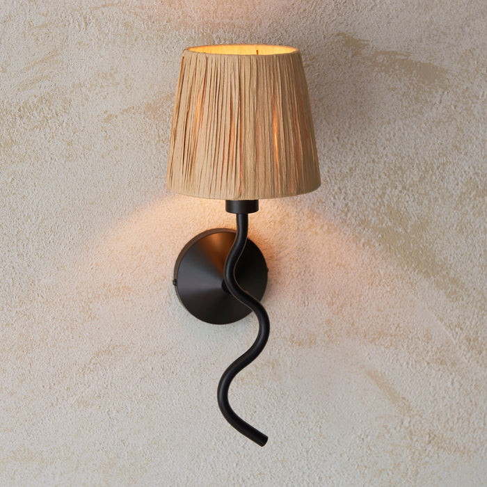 Endon 114226 Wriggle Wall Matt black & natural raffia 7W LED E14 (Required)