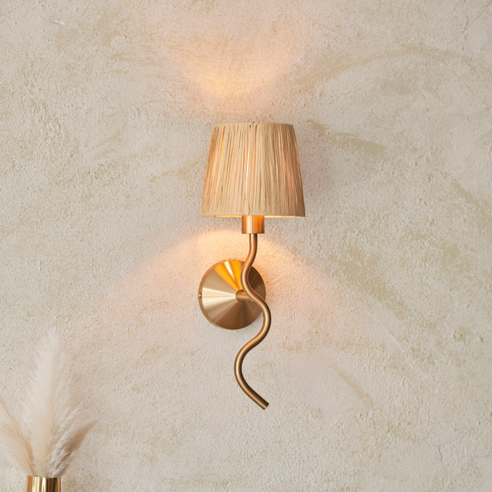 Endon 114227 Wriggle Wall Brushed aged brass plate & natural raffia 7W LED E14 (Required)