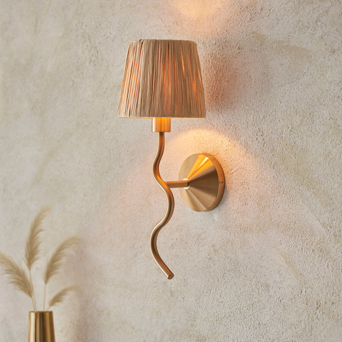Endon 114227 Wriggle Wall Brushed aged brass plate & natural raffia 7W LED E14 (Required)