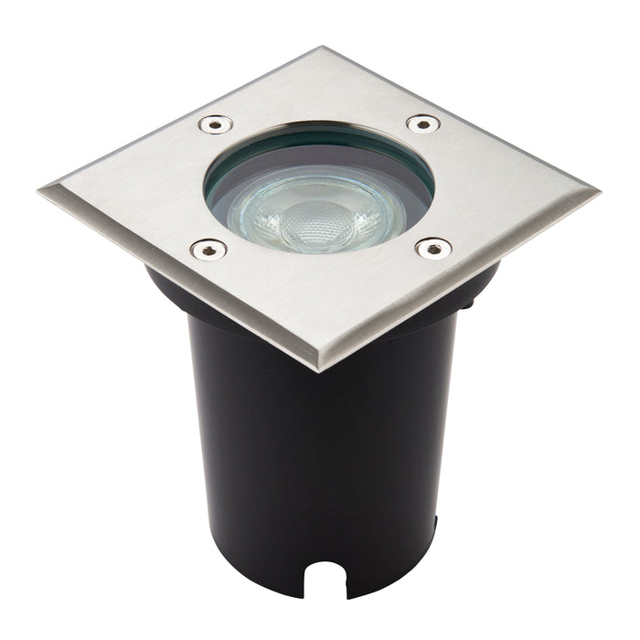 Saxby 114579 Pillar square IP67 7W Brushed stainless steel & clear glass 7W LED GU10