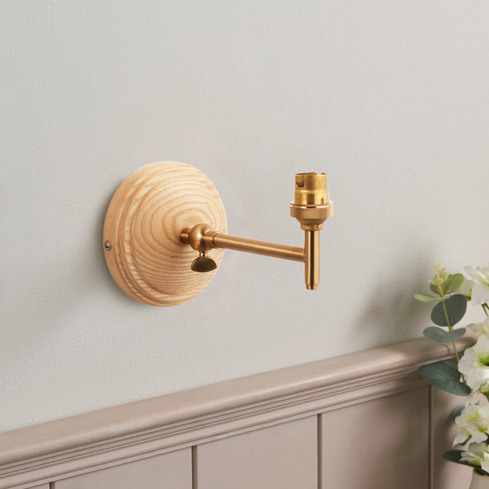 Endon 115075 Wood Wing Wall Fitting Ash wood & brushed aged brass plate 7W LED B22 (Required)