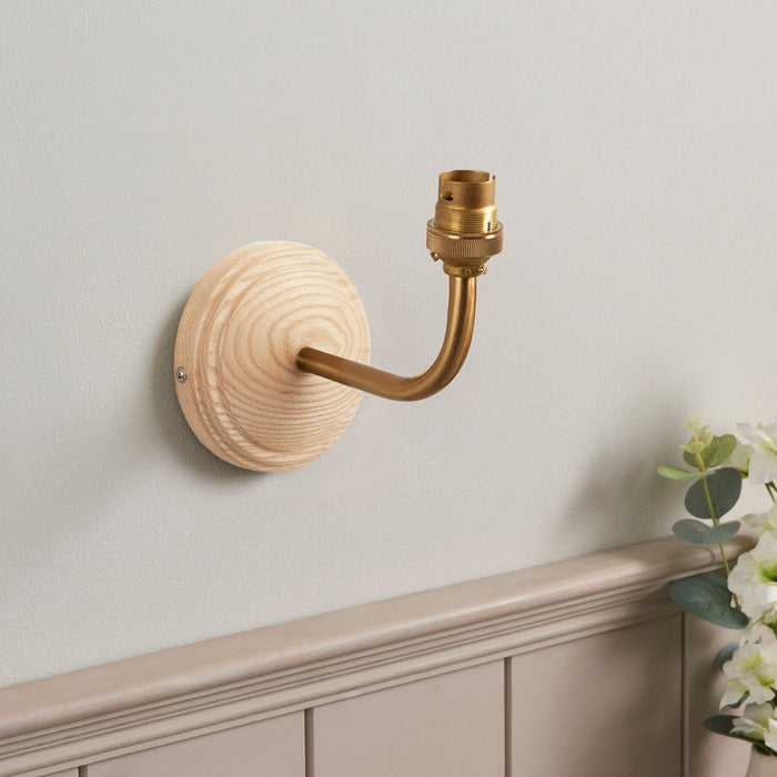 Endon 115076 Wood Arc Wall Fitting Ash wood & brushed aged brass plate 7W LED B22 (Required)