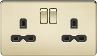 Knightsbridge SFR9000PBx5 Screwless 13A 2G DP Switched Socket - Polished Brass + Black Insert (5 Pack)