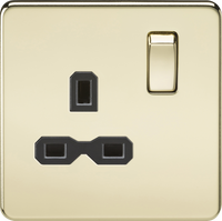 Knightsbridge SFR7000PBx10 Screwless 13A 1G DP Switched Socket - Polished Brass + Black Insert (10 Pack)