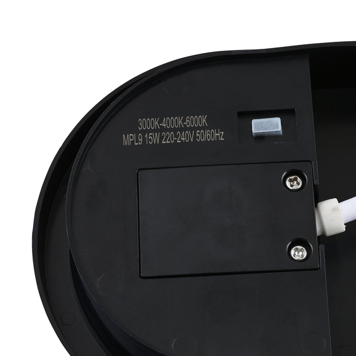 Saxby 118826 Pillo Plus CCT 15W IP65 Oval LED Bulkhead 3000K/4000K/6000K - Black