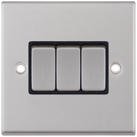 Selectric 7MPRO-203 7M-PRO 3 Gang 2 Way 10AX Plate Switch - Satin Chrome, Black Insert