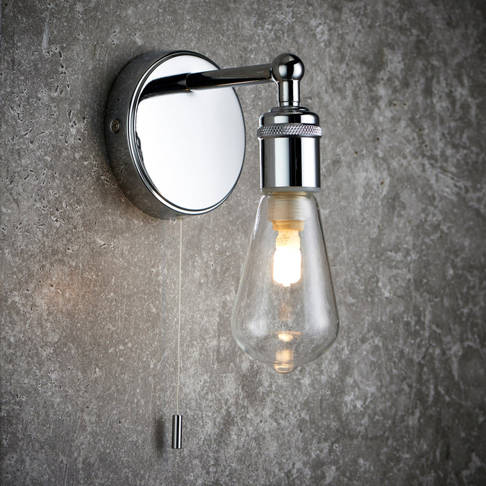 Saxby 120815 Ori IP44 3.5W G9 Single Bathroom Wall Light with Pull Cord - Chrome (Lamp Not Included)