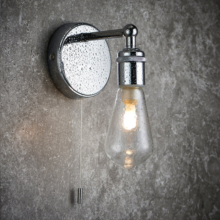 Saxby 120815 Ori IP44 3.5W G9 Single Bathroom Wall Light with Pull Cord - Chrome (Lamp Not Included)
