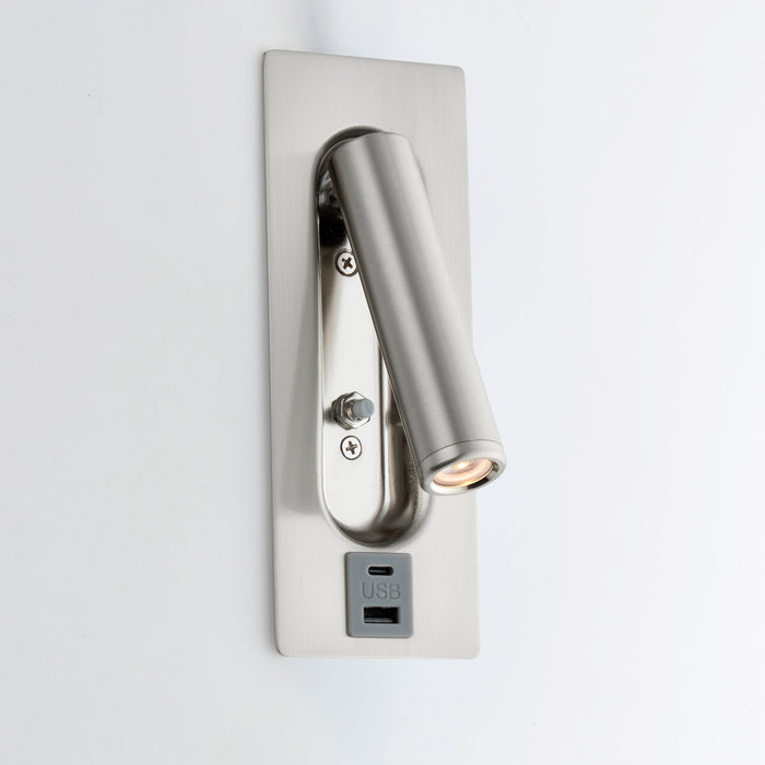 Saxby 120963 Lumos 3W IP20 Adjustable LED Wall Light with USB A+C 3000K - Stainless Steel
