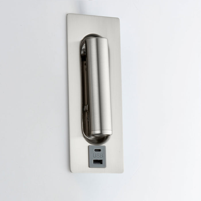 Saxby 120963 Lumos 3W IP20 Adjustable LED Wall Light with USB A+C 3000K - Stainless Steel