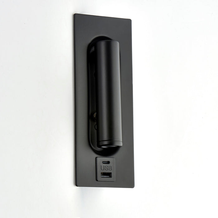 Saxby 120965 Lumos 3W IP20 Adjustable LED Wall Light with USB A+C 3000K - Matt Black