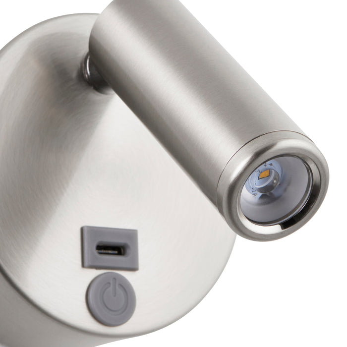 Saxby 120966 Lumos Mini 3W IP20 Adjustable LED Wall Light with USB C 3000K - Stainless Steel