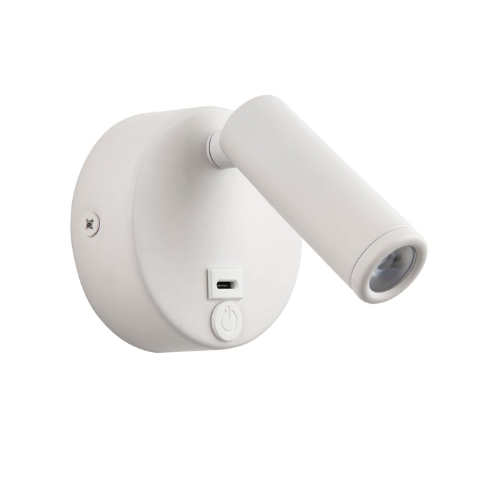 Saxby 120967 Lumos Mini 3W IP20 Adjustable LED Wall Light with USB C 3000K - Matt White