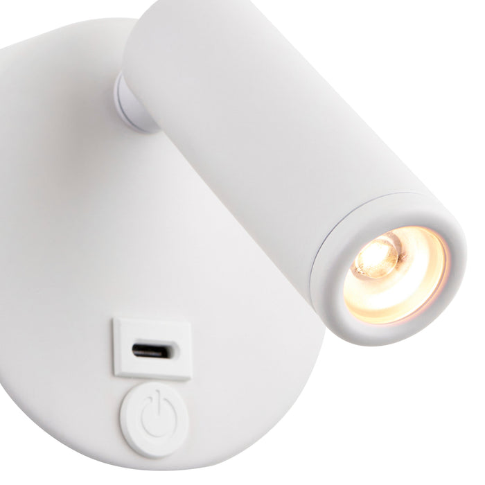 Saxby 120967 Lumos Mini 3W IP20 Adjustable LED Wall Light with USB C 3000K - Matt White