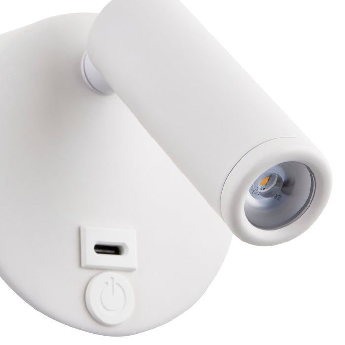 Saxby 120967 Lumos Mini 3W IP20 Adjustable LED Wall Light with USB C 3000K - Matt White