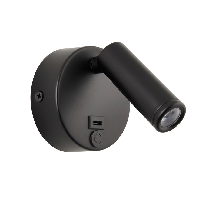 Saxby 120968 Lumos Mini 3W IP20 Adjustable LED Wall Light with USB C 3000K - Matt Black