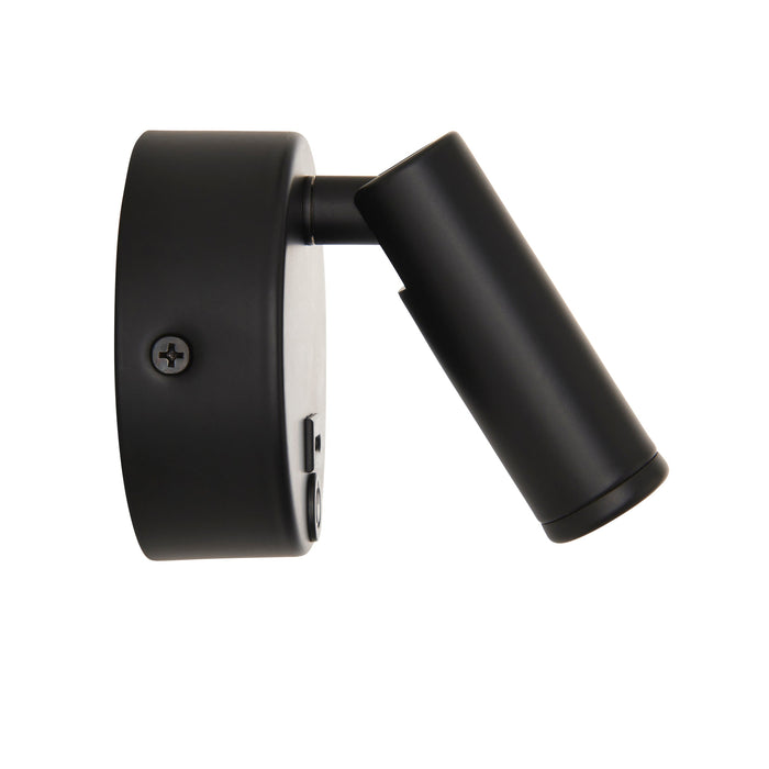 Saxby 120968 Lumos Mini 3W IP20 Adjustable LED Wall Light with USB C 3000K - Matt Black