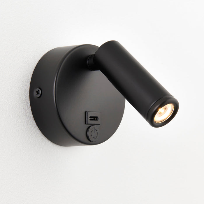 Saxby 120968 Lumos Mini 3W IP20 Adjustable LED Wall Light with USB C 3000K - Matt Black