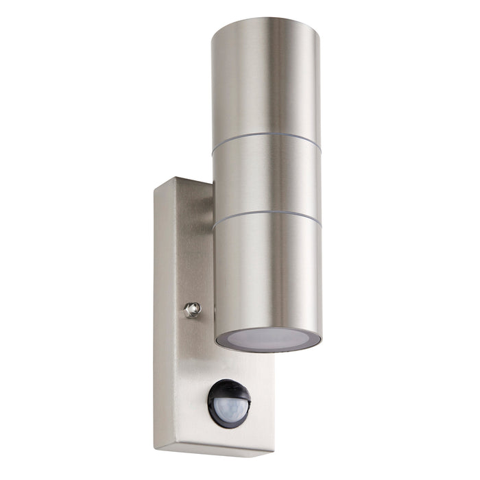 Saxby 121029 Scope GU10 IP65 Fixed Up/Down Wall Light with PIR & Photocell - Stainless Steel (Lamp Not Included)