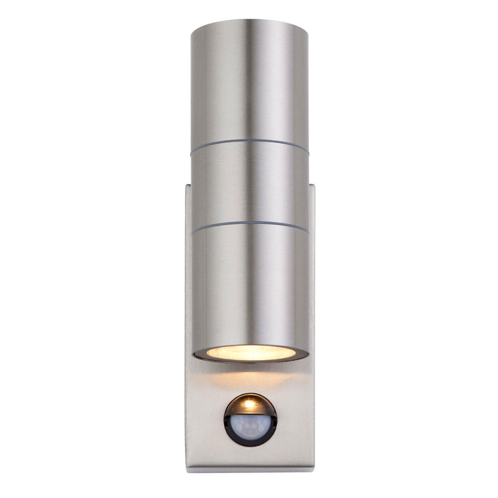Saxby 121029 Scope GU10 IP65 Fixed Up/Down Wall Light with PIR & Photocell - Stainless Steel (Lamp Not Included)