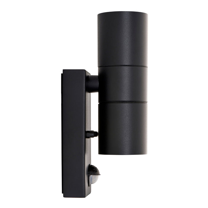Saxby 121029 Scope GU10 IP65 Aluminium Fixed Up/Down Wall Light with PIR & Photocell - Matt Black (Lamp Not Included)