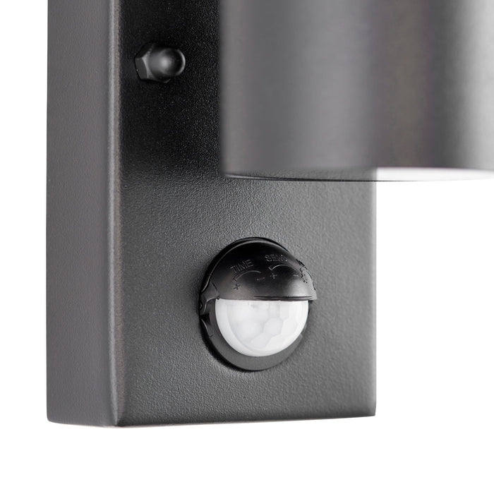 Saxby 121029 Scope GU10 IP65 Aluminium Fixed Up/Down Wall Light with PIR & Photocell - Matt Black (Lamp Not Included)