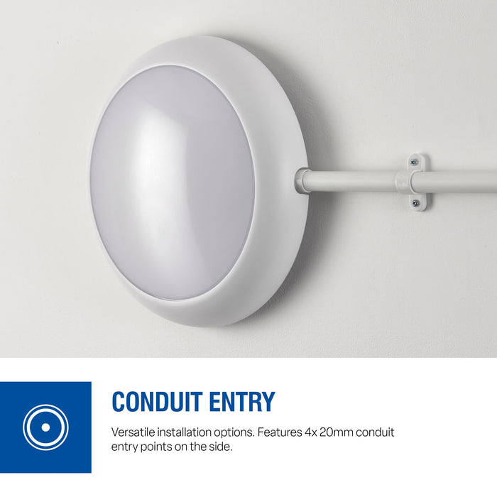 Saxby 122319 EvoX CCT 6W/8.5W/10.5W/13W IP65 LED Round Bulkhead c/w Emergency Dimmable 3000K/4000K/6000K - Matt White