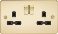 Knightsbridge FPR9000PBx5 Flat Plate 13A 2G DP Switch Socket - Polished Brass + Black Insert (5 Pack)