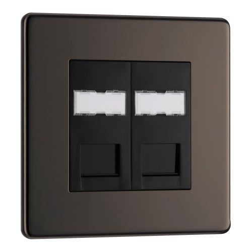 BG FBNRJ452 Flatplate Screwless RJ45 Double Data Outlet Socket - Black Nickel - westbasedirect.com