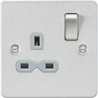 Knightsbridge FPR7000BCGx10 Flat Plate 13A 1G DP Switch Socket - Brushed Chrome + Grey Insert (10 Pack)