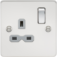 Knightsbridge FPR7000PCGx10 Flat Plate 13A 1G DP Switch Socket - Polished Chrome + Grey Insert (10 Pack)