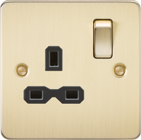 Knightsbridge FPR7000BBx10 Flat Plate 13A 1G DP Switch Socket - Brushed Brass + Black Insert (10 Pack)