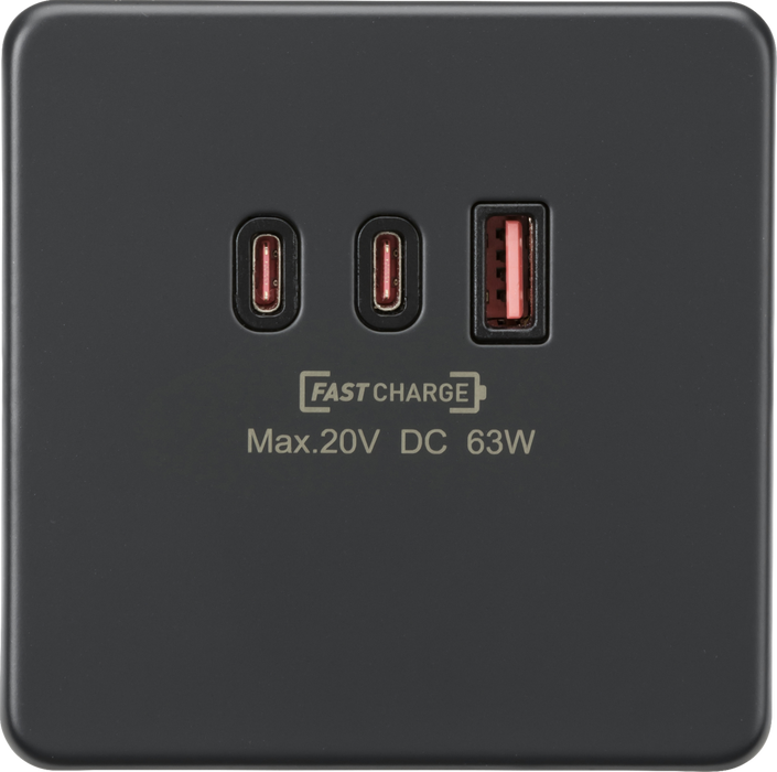 Triplex Usb Socket Knightsbridge SF63WAT Screwless 230V Triple USB Charger Plate 2xUSB-C ...