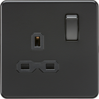 Knightsbridge SFR7000MBBx10 Screwless 13A 1G DP Switched Socket - Matt Black + Black Rockers (10 Pack)