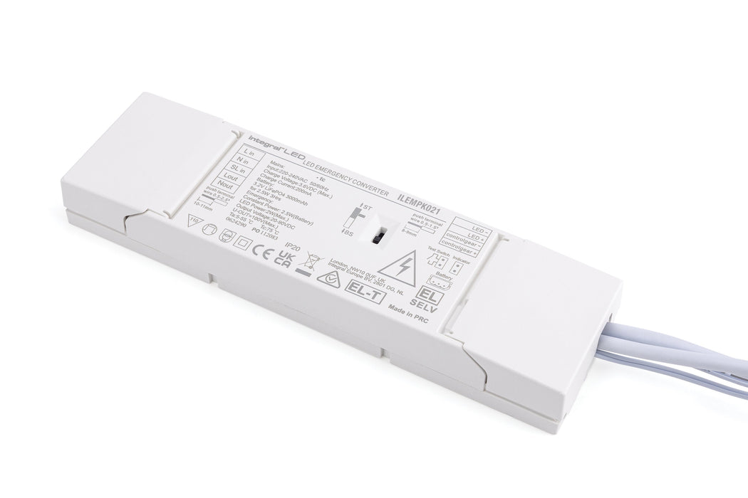 Integral ILEMPK021 Quick Fit Emergency Conversion Kit Manual/Self Test Switchable With Prewired Male-Female Quick Connectors 2.5W 20-90Vdc LiFePO4 3Hr with Remote LED Indicator